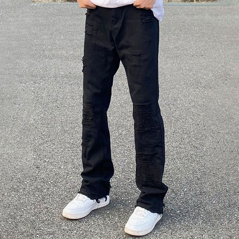 Nordmann Men's Ripped Jeans American Style Trendy Hip-Hop Destroyed Frayed Spring Autumn Loose Straight Versatile Casual Long_mkmklike.com