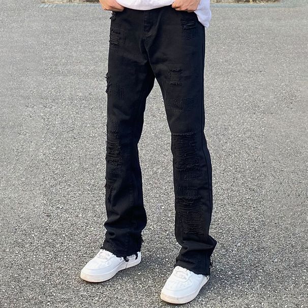 Nordmann Men's Ripped Jeans American Style Trendy Hip-Hop Destroyed Frayed Spring Autumn Loose Straight Versatile Casual Long_mkmklike.com