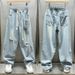 Men's Distressed Denim Pants Oversized Relaxed Fit Rope-Tie Blue Jeans Washed Vintage Style S-3XL_mkmklike.com