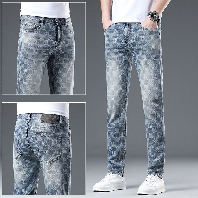 Men's Clothing High End Soft Printed Jeans For Men Trendy Slim Fit Long Pants New Spring Summer Style Thin_mkmklike.com