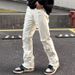 Men's White Distressed Jeans – High Street Straight Leg Ripped Hem Denim Pants (Mid-Rise, Vintage Wash, Light Stretch)_mkmklike.com