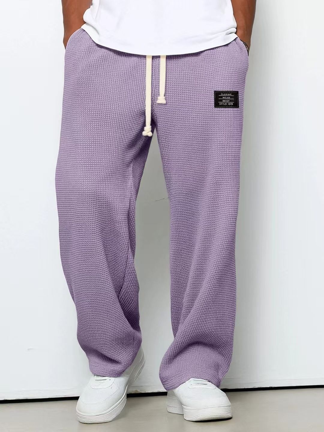 Men's Spring-autumn Trendy Brand Loose-fitting Stretchy Straight-leg Sweatpants. Waffle Fabric. Micro-bouncy Sporty_mkmklike.com