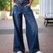 Women's Stretch Wide Leg Jeans - Classic Blue Denim Pants With Functional Pockets | Comfortable & Elegant For Work & Casual_mkmklike.com