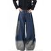 American Retro Old Splicing Burr Rivet Jeans Men's Deconstruction Style Niche Wide-leg Scimitar Pants_mkmklike.com