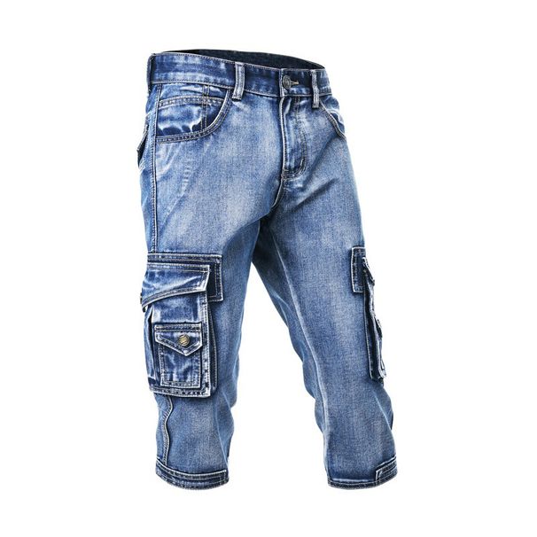 Men's Clothing Summer Thin Elastic Multi Pocket Workwear Shorts Slim Fit Denim Shorts Cropped Pants Casual Jeans For Men_mkmklike.com
