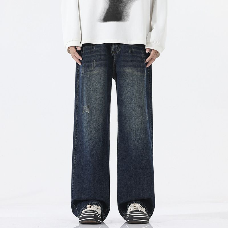 Men's Clothing Whiskered Straight Leg Jeans Retro Casual Long Pants Trendy Versatile For Teenagers_mkmklike.com