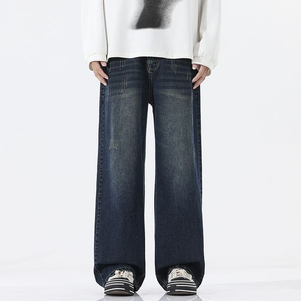 Men's Clothing Whiskered Straight Leg Jeans Retro Casual Long Pants Trendy Versatile For Teenagers_mkmklike.com