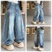 Vintage Distressed Bamboo Knot Wide Leg Jeans For Men & Women – Retro Blue Relaxed Fit High Waist Straight Denim Pants_mkmklike.com