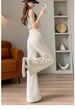 K Off White Wide Leg Jeans, Women's Trendy And Versatile New Style, High Waist Slimming, Belly Covering, Slim Fit Design, Slightly Flared Pants_mkmklike.com