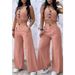 Women's clothing solid color short vest vest drape high waist wide leg pants suit_mkmklike.com