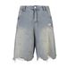Men's Clothing National Trend High Street Washed Distressed Rhinestone Worn Denim Shorts Unisex Loose Wide Leg Straight Trousers_mkmklike.com