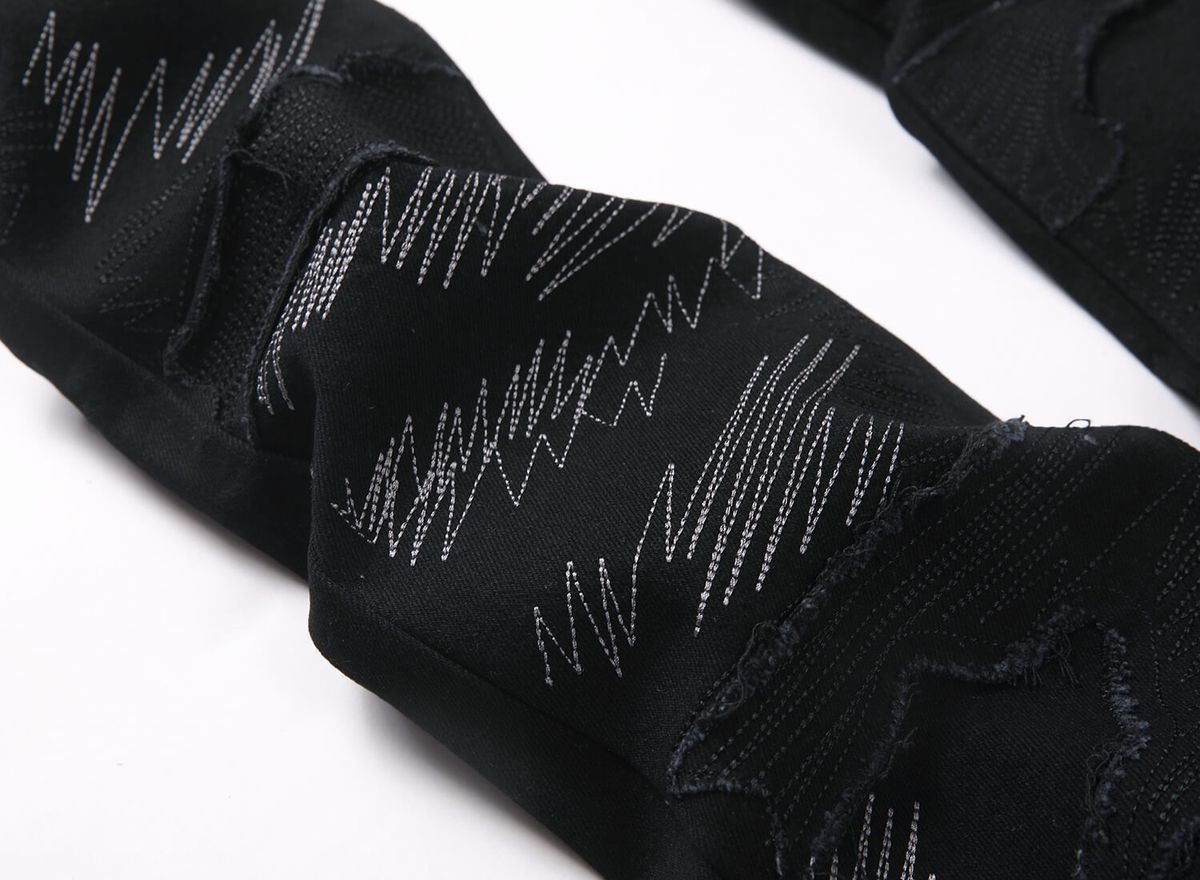 Men's Clothing Black High Street Slim Fit Flare Jeans For Men Youth Nightclub Embroidered Stretch Denim 8275_mkmklike.com