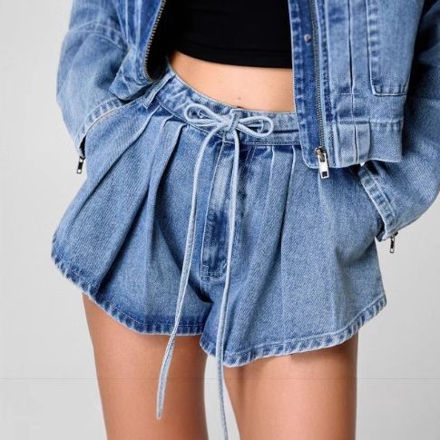 Women's Clothing Workwear Style Denim Jacket High Waist Loose Slim Short Suit _mkmklike.com