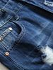 Men's Denim Shorts With Summer Holes, Randomly Pasted With Fabric, Slim Fit Straight Leg, Worn And Trendy Men's Pants, Not Including Waistband_mkmklike.com
