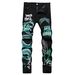 New Trendy Brand Cool Color Printed High Street Fashion Slim Fit Elastic Black Small Leg Denim Pants_mkmklike.com