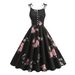 Women's Clothing short sling bow button pocket retro print Hepburn 50S cocktail _mkmklike.com