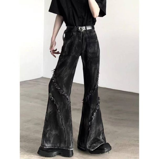Unisex High-Waisted Slim Fit Flared Jeans Spring/Autumn Style Frayed Hem Flared Horse Hoof Pants_mkmklike.com