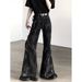 Unisex High-Waisted Slim Fit Flared Jeans Spring/Autumn Style Frayed Hem Flared Horse Hoof Pants_mkmklike.com
