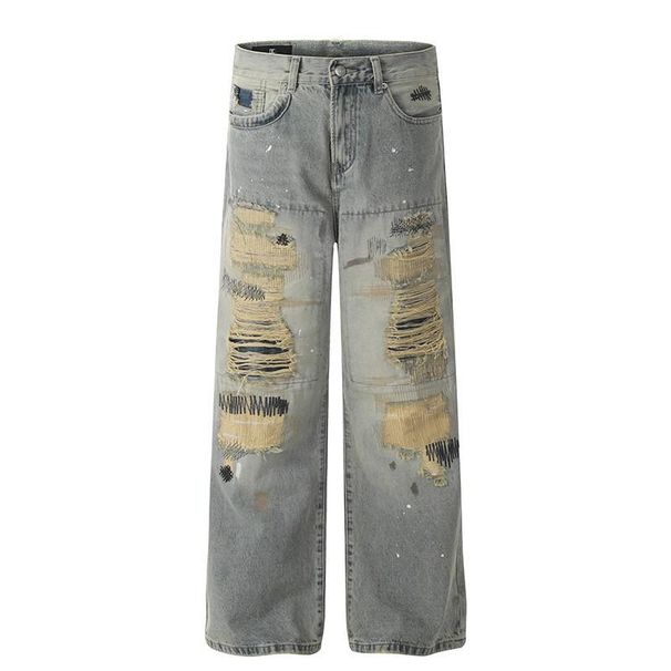 Unisex Distressed Embroidered Washed Jeans – Loose Straight Leg Denim Pants For Men & Women, Vintage Streetwear Style_mkmklike.com