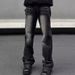 Retro Washed Flared Jeans for Men Slim Fit Straight Leg Black And Gray High Street Style Trendy Brand American Style_mkmklike.com