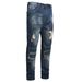 Men's Motorcycle Jeans Ripped Knee Holes Embroidered Denim Pants Mid Waist Straight Leg Long Fit Slight Stretch_mkmklike.com