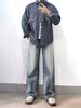 Men's Clothing Retro Washed Distressed Simple Vintage Washed Straight-Leg Jeans For Men - Classic Blue Denim, Relaxed Fit, Button Fly (Sizes S-3XL)_mkmklike.com