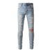 High Street Chiu brand new re-wash knife cut holes in the beggar sticker elastic slim-fit jeans man_mkmklike.com