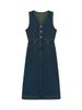 Chicco Chicco Break Vest Spring Women's New Design Sense Tea Style French Platycodon Denim Strap Long Dress_mkmklike.com
