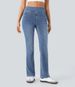 High Waist Stretch Washed Jeans – Cat Whisker Distressed Denim Pants | Straight Leg Trousers With Comfortable Elasticity_mkmklike.com