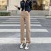 Khaki High-Waisted Straight-Leg Jeans For Women, Spring New Loose Slimming Cigarette Pants, Autumn Wear_mkmklike.com