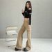 Khaki Large-pocket Workwear Jeans Women, Autumn And Winter, Loose, Floor-length, Casual, Stretchy Flared Pants,_mkmklike.com
