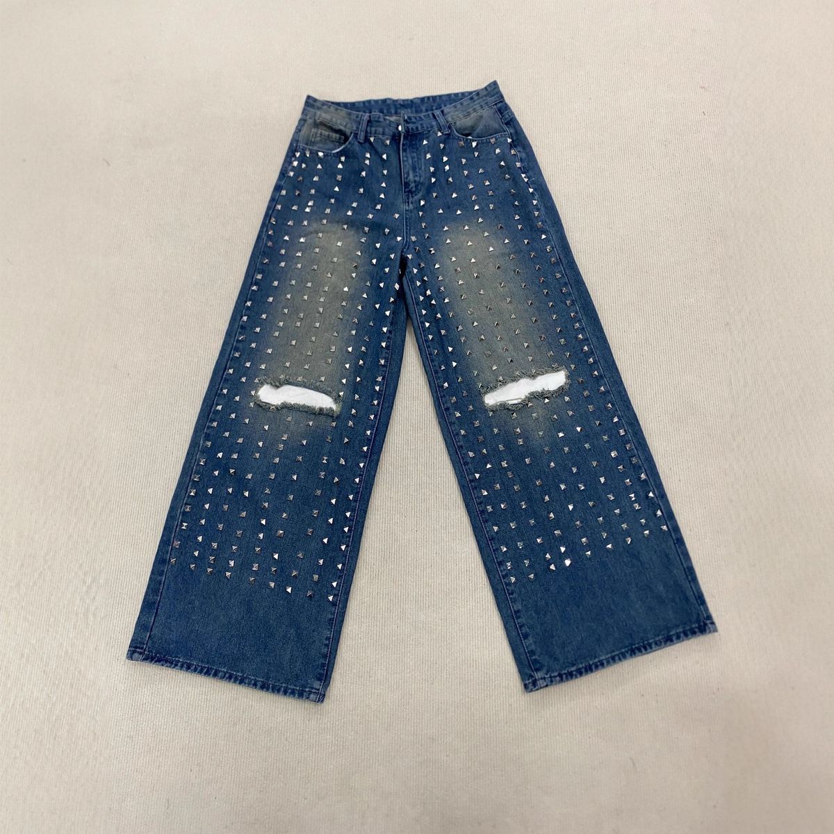 Stylish Rhinestone Embellished Women's Jeans - High Waist Straight Leg Denim Pants For Casual & Party Wear_mkmklike.com