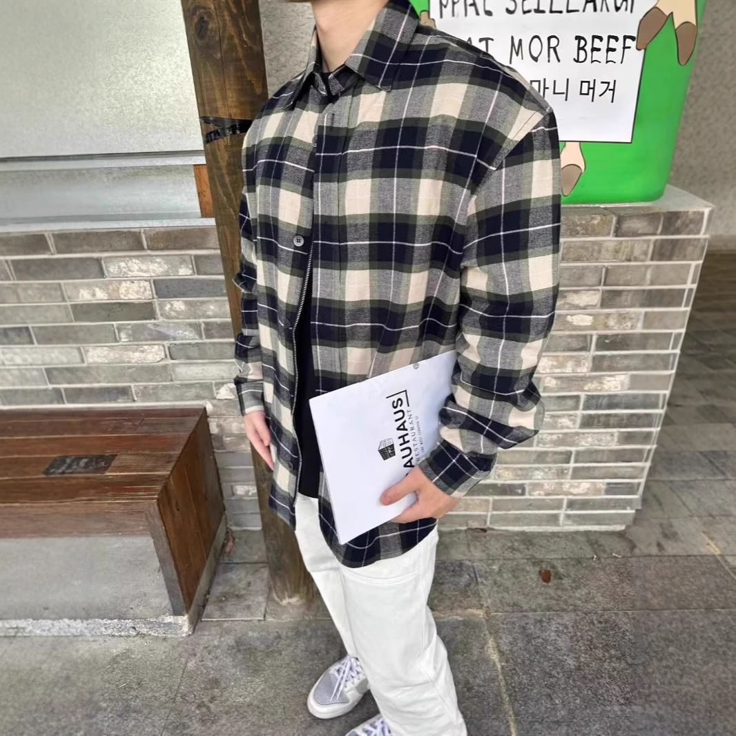 2025 Loe Home Spring New Plaid Leather Zipper Jacket Men's Loose Business Casual Coat_mkmklike.com