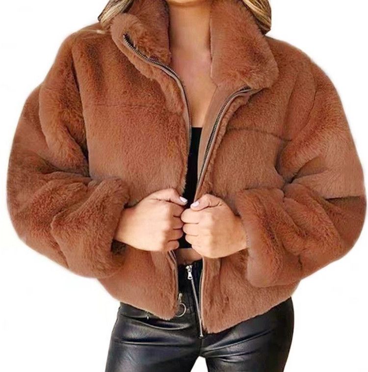 Women's Clothing autumn and winter rabbit fur zipper cardigan plush warm jacket_mkmklike.com