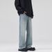 Unisex Washed Floral Light Blue Jeans – Vintage-Inspired Straight-Leg Trousers For Men & Women_mkmklike.com
