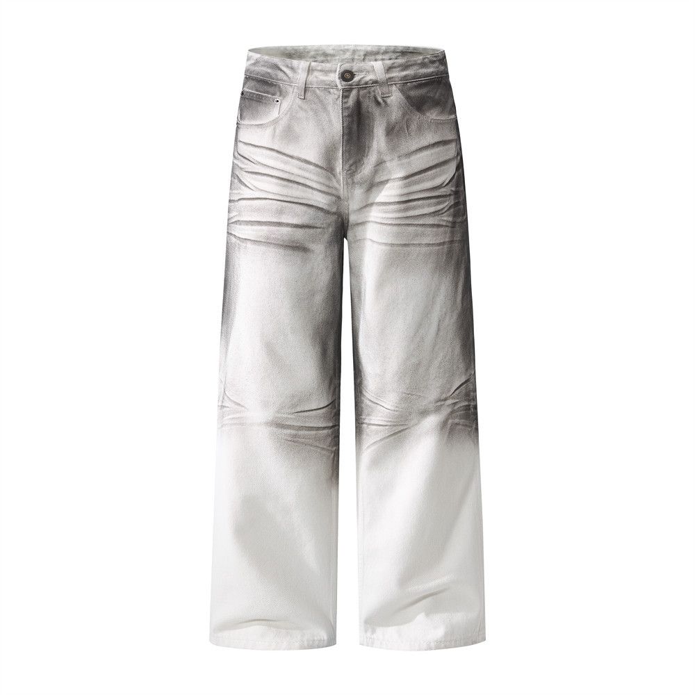 Spray-Dyed Dirty Wide-Leg Jeans Casual Men's High Street Trend Niche Loose Ink-Splattered Straight-Leg Pants For Men_mkmklike.com