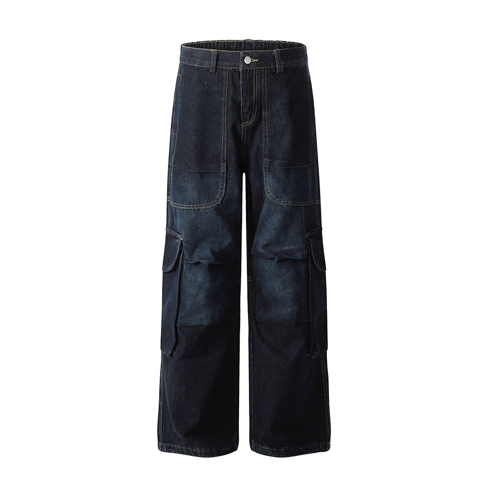 Large Pocket Cargo Unique Niche Pleated Design Loose Wide-Leg Straight Pants Men's Vibe Trendy Brand_mkmklike.com