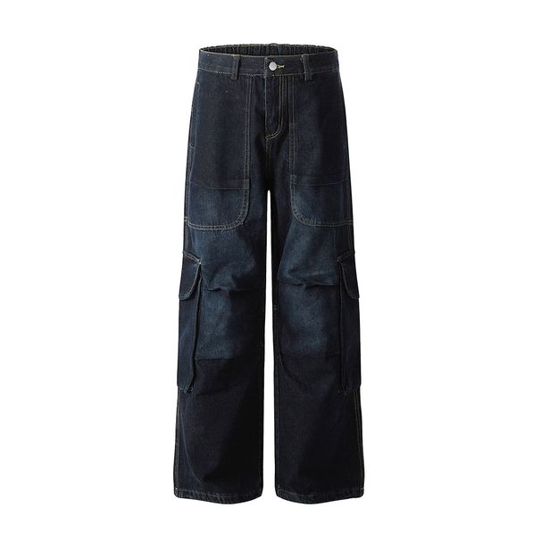 Large Pocket Cargo Unique Niche Pleated Design Loose Wide-Leg Straight Pants Men's Vibe Trendy Brand_mkmklike.com