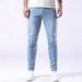Men's Slim Fit Stretch Denim Jeans Light Blue Skinny Midweight Polyester Jeans Simple Design Mid Waist_mkmklike.com