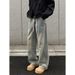 Vintage American-style Autumn Streetwear Washed Patchwork Curved Hem Jeans For Men And Women, Loose Fit, Plus Size,_mkmklike.com