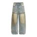Waste Soil Washed Vintage Dirty Jeans For Men, Niche Loose Wide-Leg Ink-Splattered Faded Straight-Leg Pants, Punk Trend_mkmklike.com