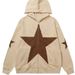 Street oversized loose fitting women's pentagonal star patch embroidered printed hoodie personality zipper sweater men's_mkmklike.com
