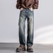 Elastic Autumn New Jeans Men's Fit Straight Loose Trendy Brand American Washed Middle Waist Youth American Retro_mkmklike.com