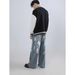 Men's Oversized Distressed Denim Jeans - High Waist Loose Fit Streetwear Pants With Splatter Paint Design_mkmklike.com