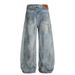 Vintage Distressed Ripped Denim Scimitar Pants Men's Punk Beggar Ink Splash Dirty Washed Curved Loose Wide-Leg Trousers_mkmklike.com