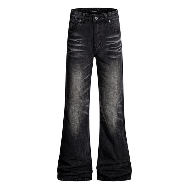Urban Edge Patchwork Jeans - Vintage Washed Black With Artistic Embroidery & Relaxed Wide-Leg Silhouette For Streetwear Enthusiasts_mkmklike.com