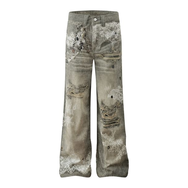 American 3D Digital Print Vintage Jeans Hip Hop Street Style Trendy Niche Ripped Straight Pants For Men_mkmklike.com