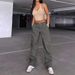 Women's Clothing Street Fashion Multi Pocket Workwear Straight Trousers High Waist Slimming Loose Khaki Jeans_mkmklike.com