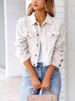 Women's Clothing Denim Jacket Long Sleeve Casual Slim Fit Spring Coat For Work & Daily Wear With Solid Color_mkmklike.com
