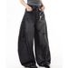 Unisex American Retro Deconstructed Workwear Jeans Patchwork Ripped Fashion Design mid Waist Straight Pants Blue Long Trousers_mkmklike.com